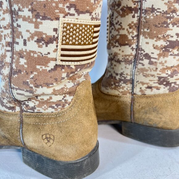 Ariat Kid's Boots Western Patriot Sand Storm Camo American Flag Mocha Suede 5 - Picture 4 of 16